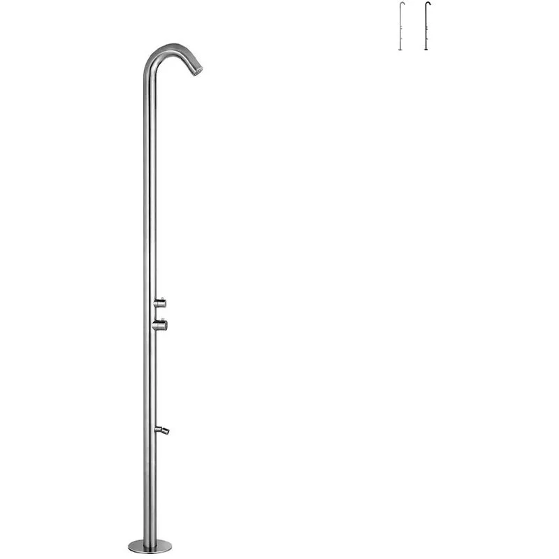 Sined - Ducha jardín piscina exterior acero doble grifo lavapiés Quartu | Gris barato