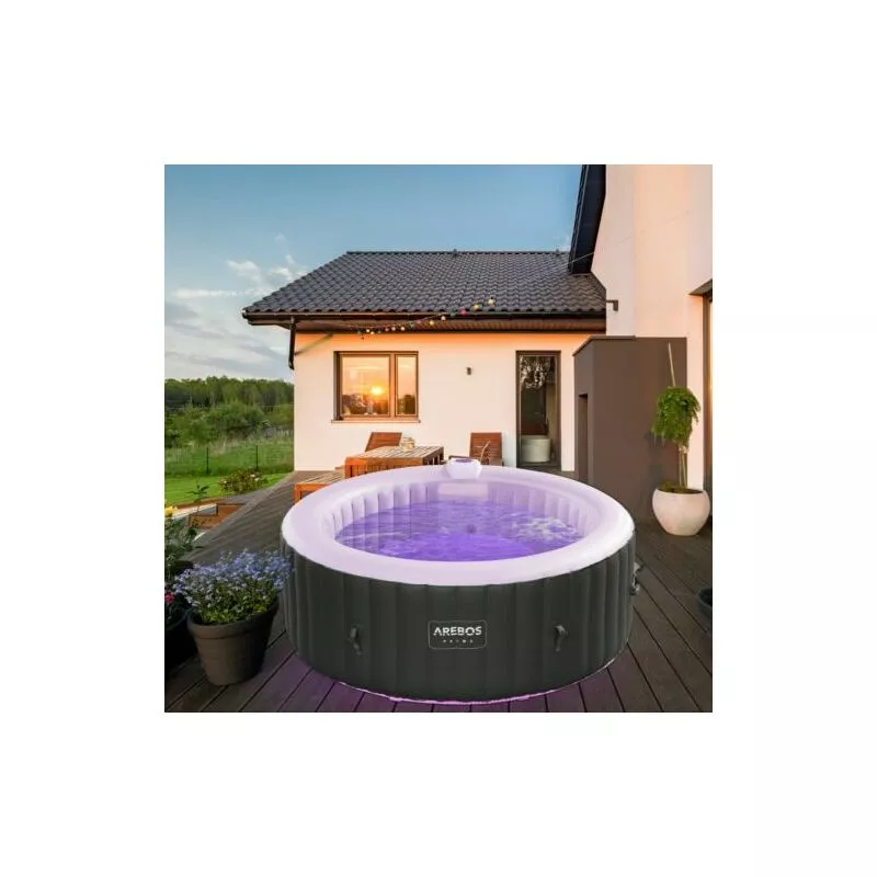 Spa Hinchable Piscina de hidromasaje al aire libre masaje inflable redondo con led ⌀ 180 cm - Arebos barato