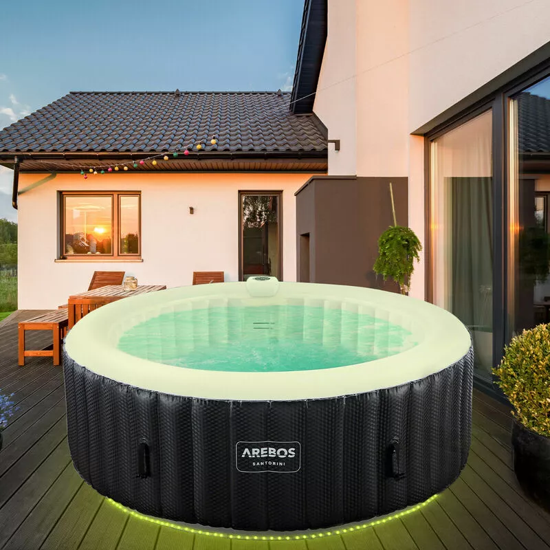 Spa Hinchable de Hidromasaje al aire Libre Masaje Inflable Redondo con led ⌀ 208 cm - Arebos barato