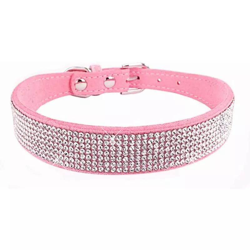 Sparkling Sparkling Dog Collar Cute Diamond Soft Suede Leather Cat Collar (Rosa xxs) barato