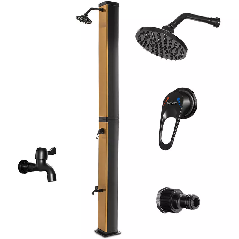 Surya Gold - Ducha solar para jardín de 40L fabricada en pvc. Ducha con calefacción solar Ducha exterior con grifería de acero y rociador giratorio. barato