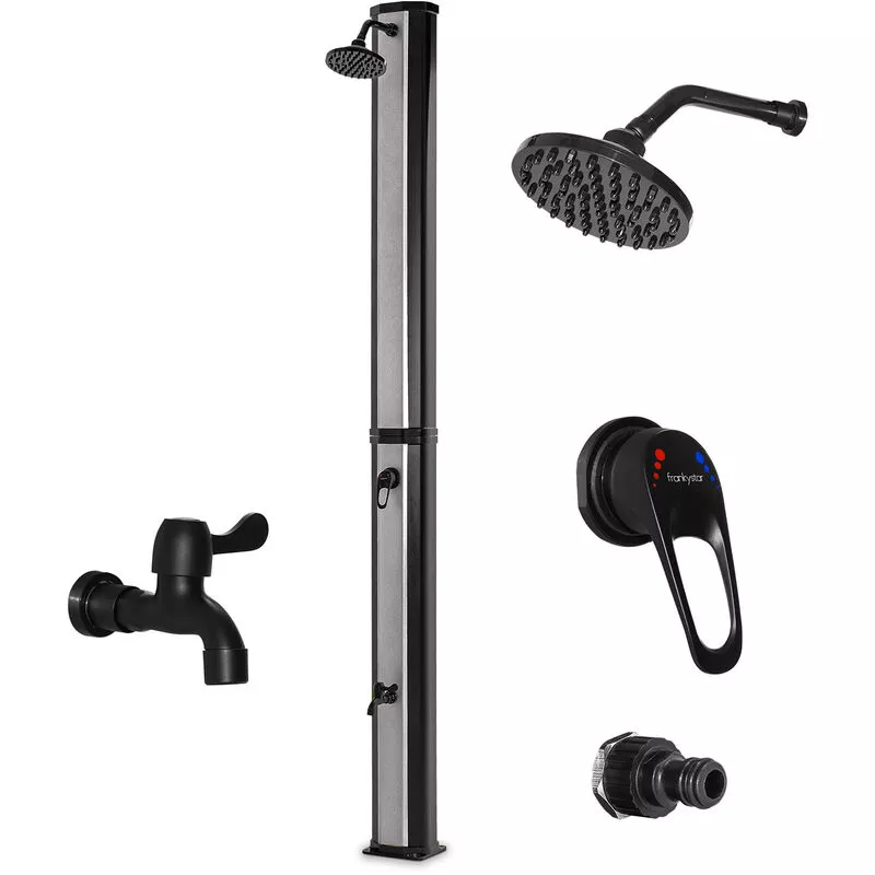 Surya Silver - Ducha solar para jardín 35L de pvc. Ducha con calefacción solar Ducha exterior con grifería de acero y rociador giratorio. Color plata barato