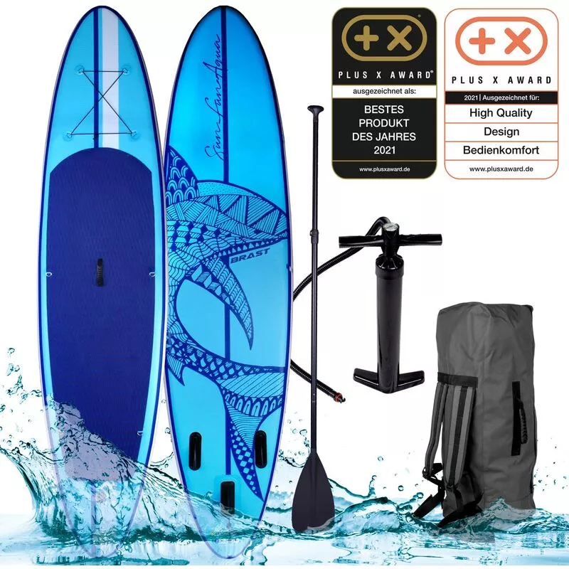 Tabla Paddle Surf inflable SHARK azul 320x76x15 cm + remo telescópico + mochila + bomba + kit de reparación
