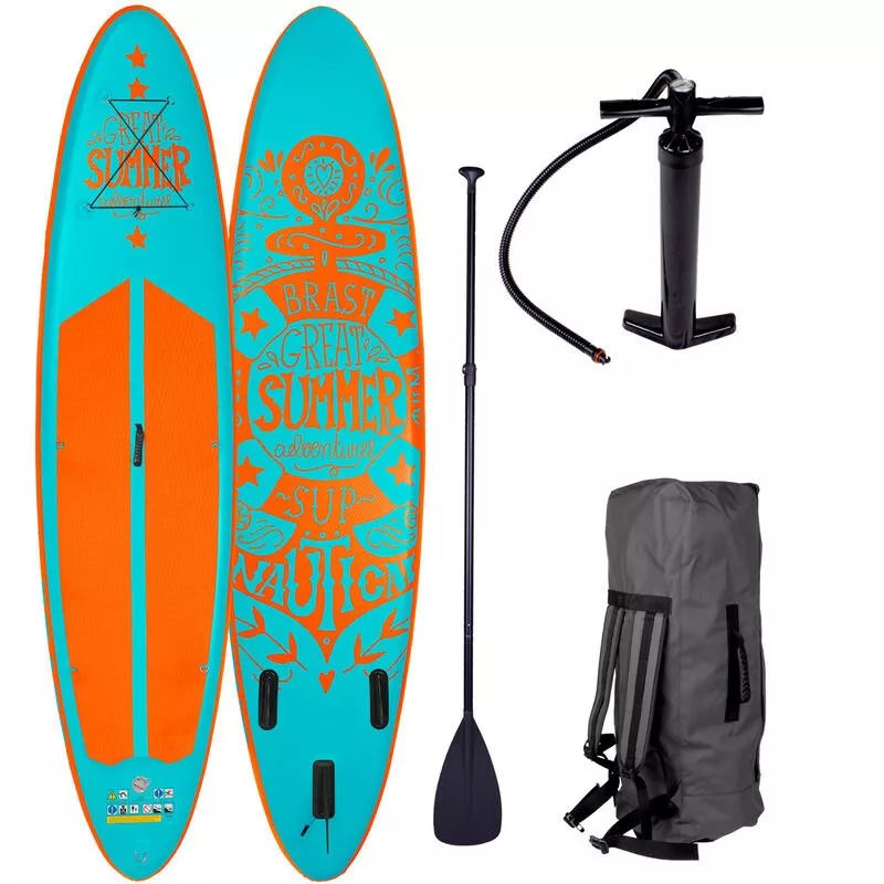Tabla Paddle Surf inflable SUMMER azul claro 320x76x15 cm 120kg+remo telescópico+mochila+bomba+kit de reparación