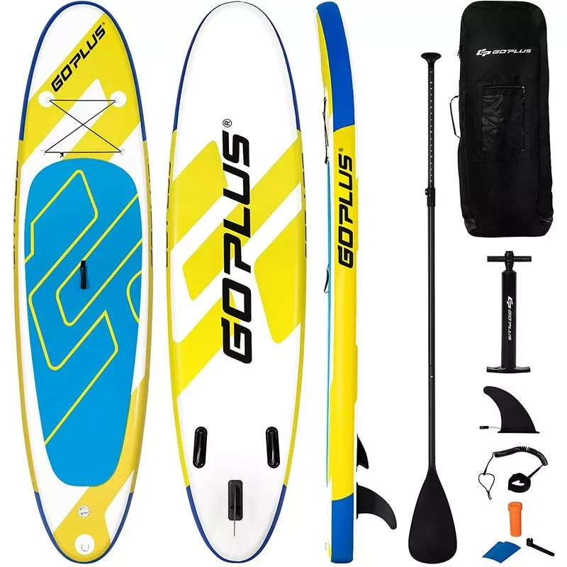 Tabla de Paddle Inflable 335 x 76 x 15 cm Sup Board con Accesorios Superficie Antideslizante Amarillo - Costway barato