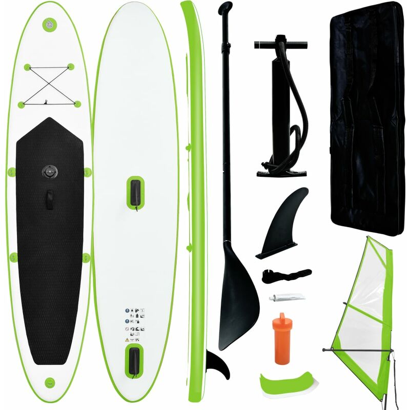 Tabla De Paddle Surf Hinchable Con Set De Vela Verde Y Blanco - Verde - Vidaxl Barato