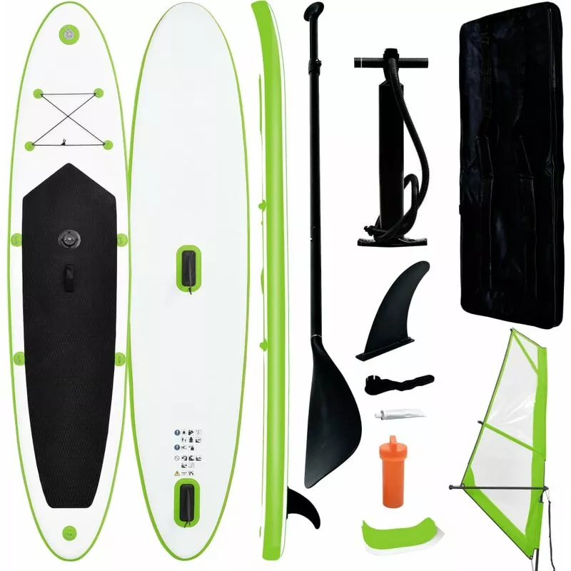 Tabla de paddle surf hinchable con set de vela verde y blanco - Verde - Vidaxl barato