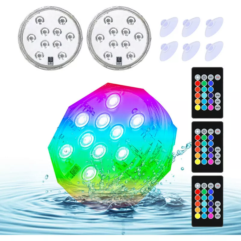 Tancyco - 3 unids Luces led Sumergibles con Controles Remotos rgb 15 Colores Luces de Estanque Impermeables Luces Subacuáticas para Piscina Bañera de barato
