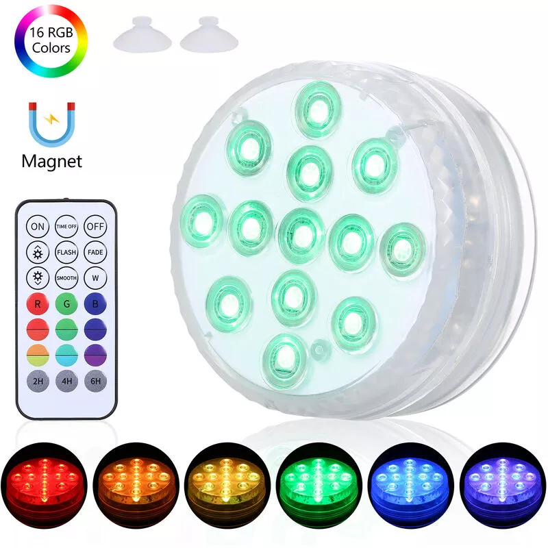 Tancyco - Luz sumergible para piscina con control remoto rf regulable 13 piezas led rgbw Lámpara para fuente de estanque 16 colores y 3 modos de barato