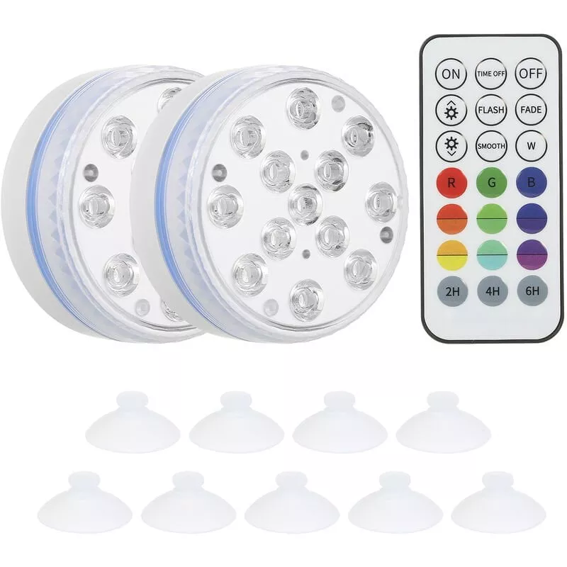 Tomshine - 13 LED Luces subacuaticas para piscinas con control remoto RF con pilas RGBW Lampara sumergible de 16 colores Magnety y ventosas Montaje barato