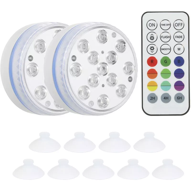 Tomshine - 13 LED Luces subacuaticas para piscinas con control remoto RF con pilas RGBW Lampara sumergible de 16 colores Magnety y ventosas Montaje barato