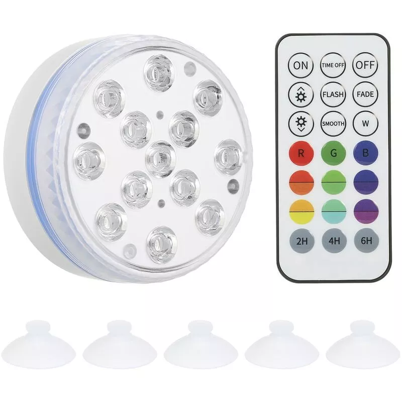 Tomshine - 13 LED Luces subacuaticas para piscinas con control remoto RF con pilas RGBW Lampara sumergible de 16 colores Magnety y ventosas Montaje barato