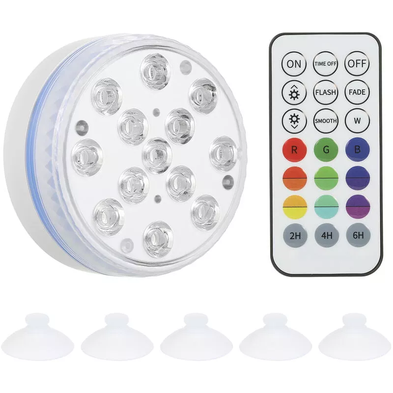 Tomshine - 13 LED Luces subacuaticas para piscinas con control remoto RF con pilas RGBW Lampara sumergible de 16 colores Magnety y ventosas Montaje barato
