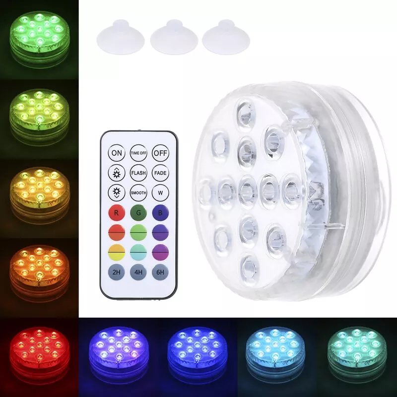 Tomshine - RGBW 13LEDs Luz sumergible a pilas con control remoto RF Ventosa magnetica IP68 Lampara subacuatica impermeable para jardín