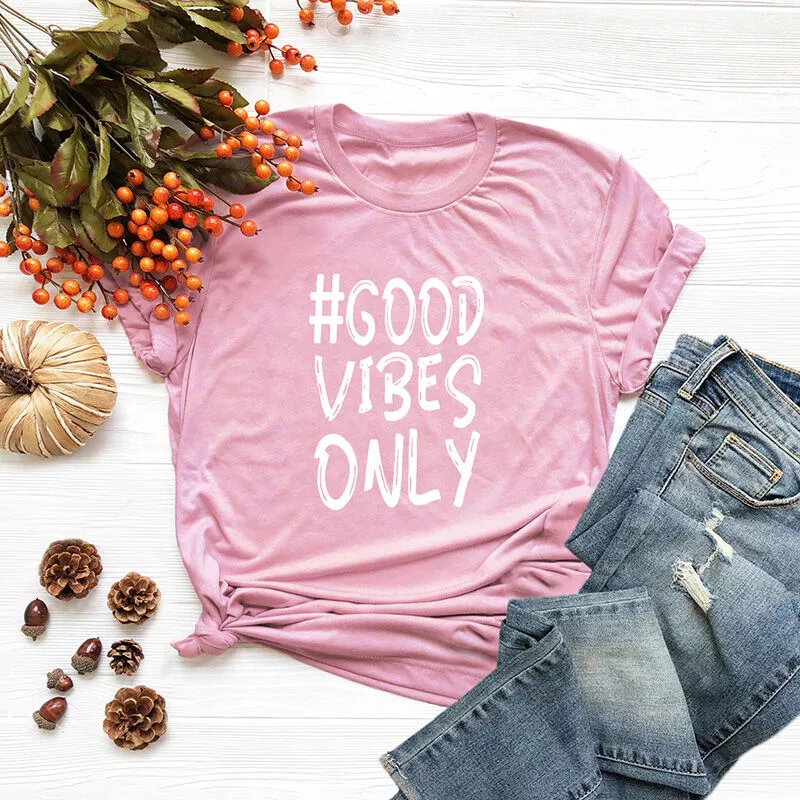 Verano Mujer Good Vibes Only Camiseta Letras Imprimir O Cuello Camiseta de manga corta