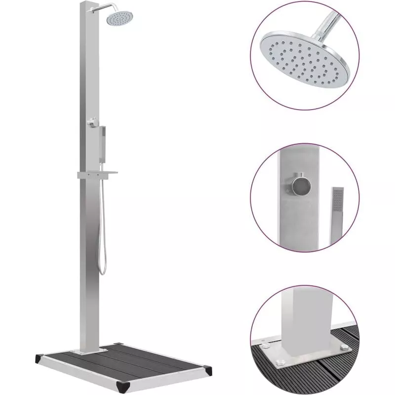 Vidaxl - Ducha de jardín con plato acero inoxidable WPC - Gris barato
