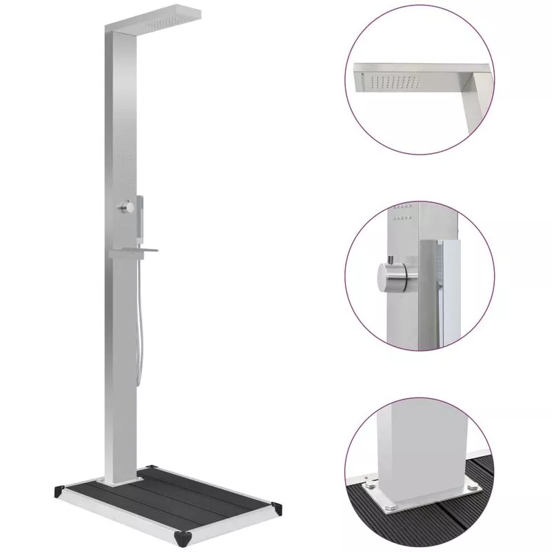 Vidaxl - Ducha de jardín con plato acero inoxidable WPC - Gris barato