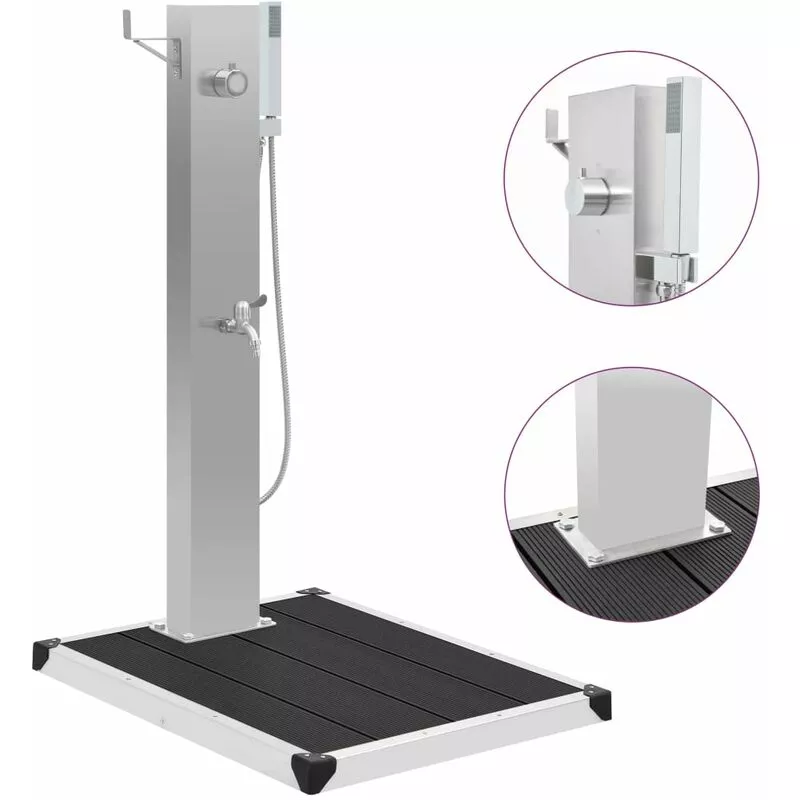 Vidaxl - Ducha de jardín con plato acero inoxidable WPC - Gris barato