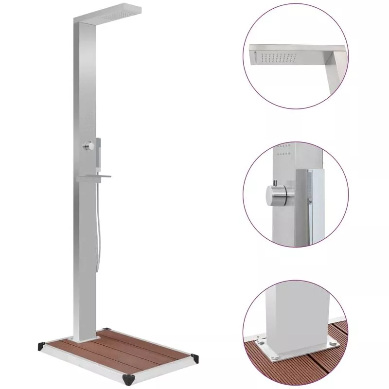 Vidaxl - Ducha de jardín con plato acero inoxidable WPC - Marrón barato