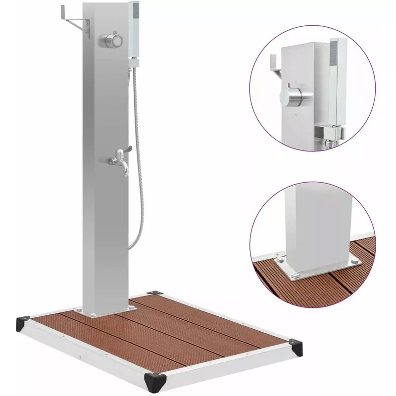 Vidaxl - Ducha de jardín con plato acero inoxidable WPC - Marrón barato