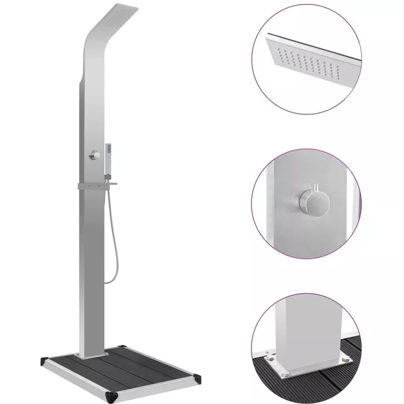 Vidaxl - Ducha de jardín con plato acero inoxidable y WPC - Gris barato