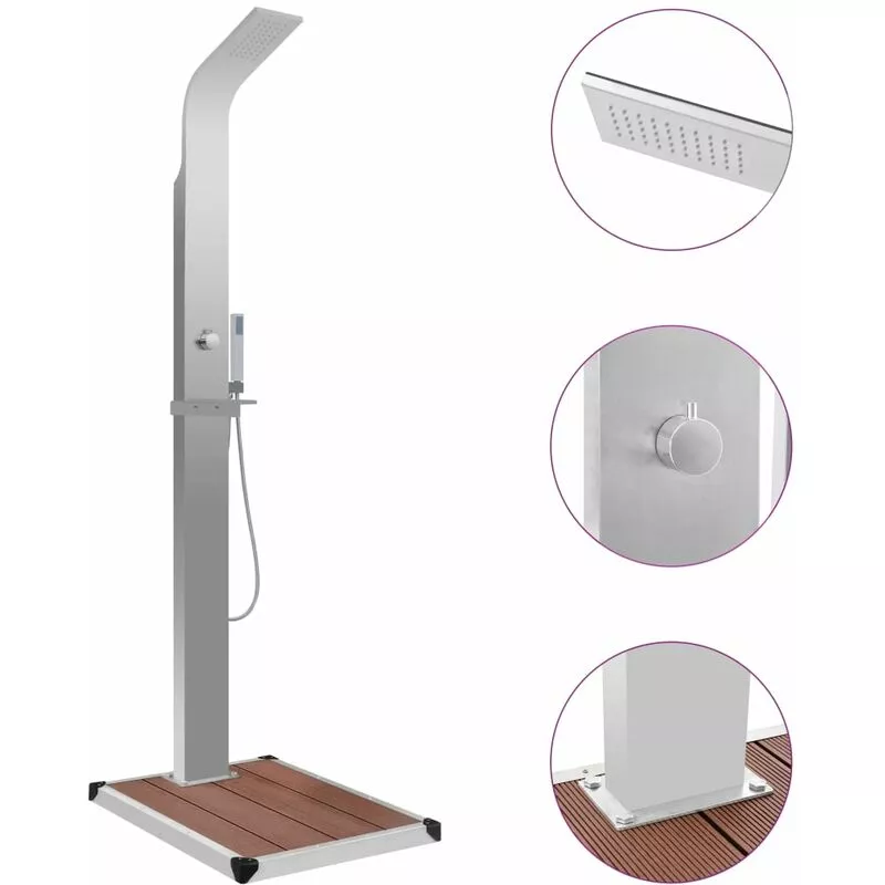 Vidaxl - Ducha de jardín con plato acero inoxidable y WPC - Marrón barato