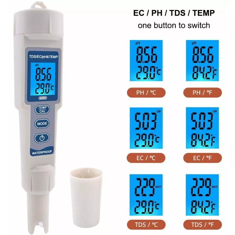 Xinuy - 4 en 1 a prueba de agua ec/tds/ph/temp - Probador de calidad del agua para piscinas de agua potable barato