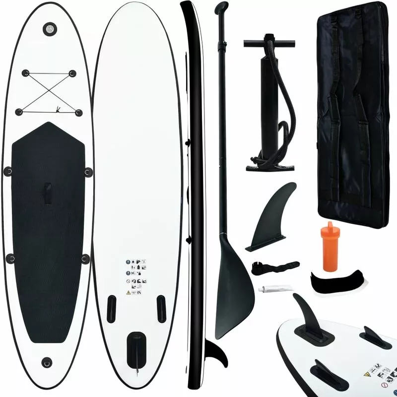 vidaXL Juego de tabla de paddle surf hinchable negro y blanco - Negro barato