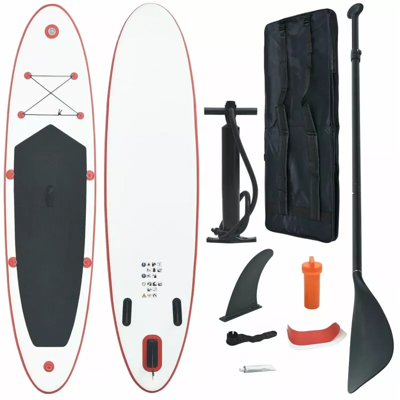 vidaXL Set de Paddel Surf Tabla SUP Inflable Rojo y Blanco - Rojo barato